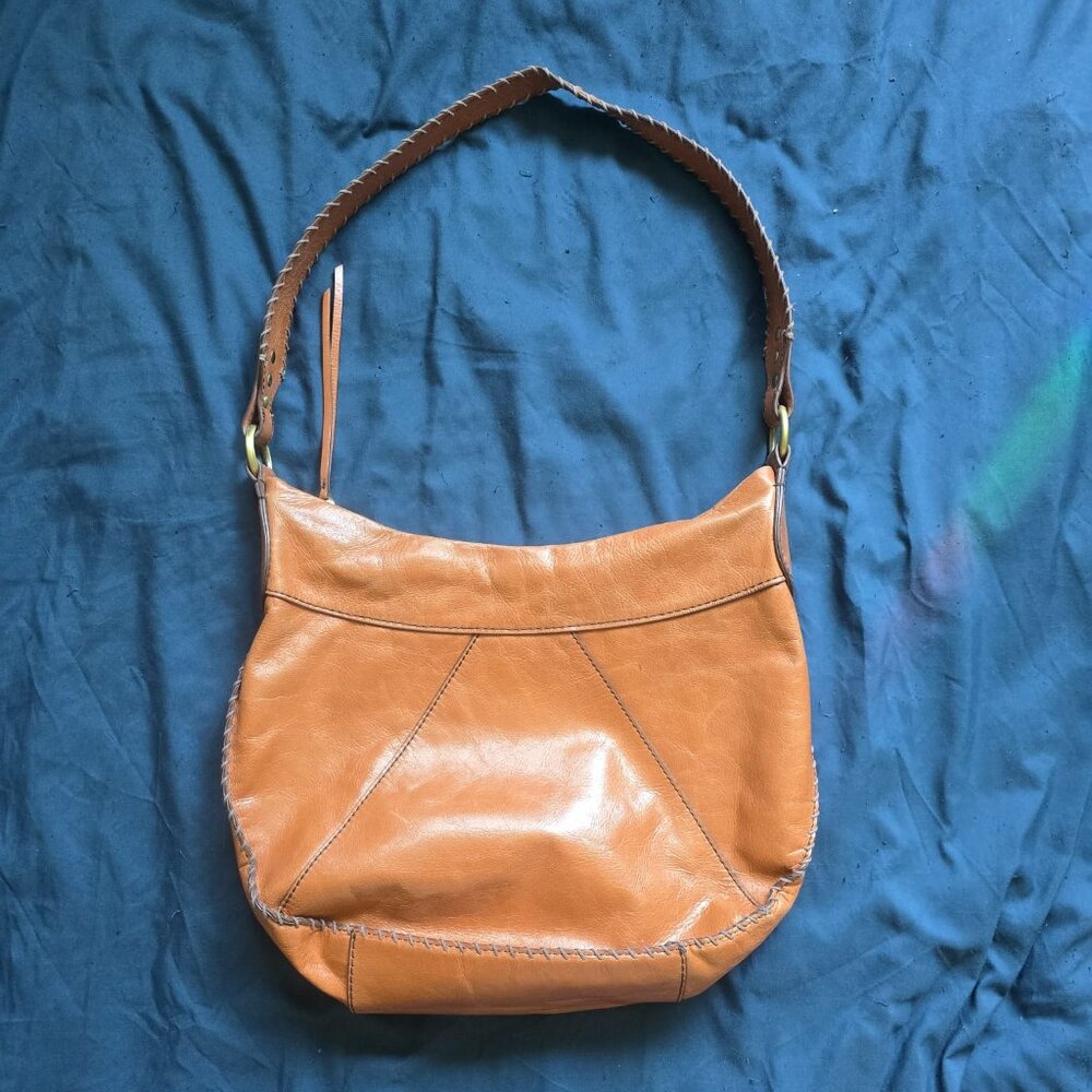 Tan Leather Braided-Strap Hobo Shoulder Bag